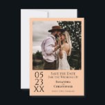 Reserve A Data Casamento de Foto Mínimo Simples Peach Moderno<br><div class="desc">Este casamento, exceto o cartão de data, é moderno, minimalista e simples, mas elegante. Ele mostra uma foto quadrada em um fundo cor de pêssego ou laranja claro com sua data de casamento expressa artisticamente em números verticais. Excelente maneira de deixar seus amigos e família saberem marcar seus calendários para...</div>