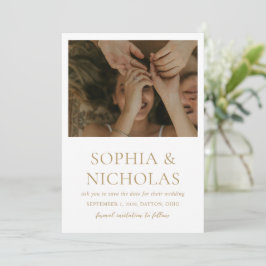Reserve A Data Casamento de Foto Moderna Ouro Simples