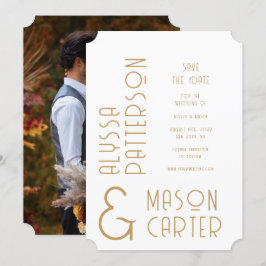 Reserve A Data Casamento de Foto Moderno Dourado Elegante Salve A