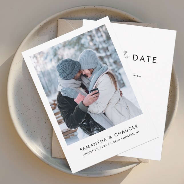 Reserve A Data Casamento de Foto Moderno Elegante (Simple Modern Photo Save the Date Wedding Announcement)