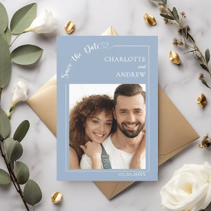 Reserve A Data Casamento de foto moderno em azul empoeirado Save 