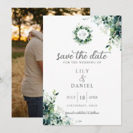 Reserve A Data Casamento de Foto Monograma de Verdura de Eucalipt