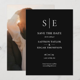Reserve A Data Casamento de Foto Monograma Preto e Branco Chic
