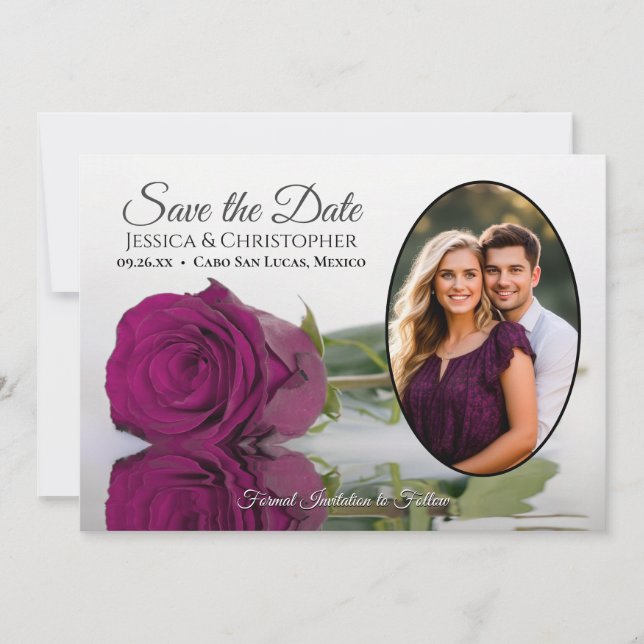 Reserve A Data Casamento de Foto Oval do Rosa Magenta Plum Elegan (Frente)