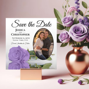 Reserve A Data Casamento de Foto Oval e Rosa Lavanda Roxo da  Ele
