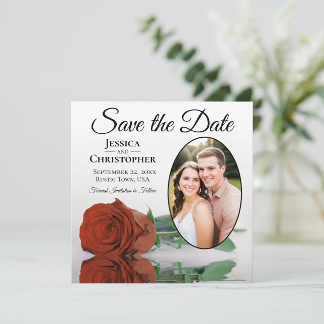 Reserve A Data Casamento de Foto Oval Laranja Rosa Branca Rust El (Em pé/Frente)
