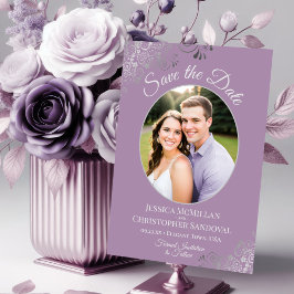 Reserve A Data Casamento de Foto Oval Lavanda & Prata Elegante