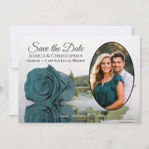 Reserve A Data Casamento de Foto Oval, Rosa de Teal de Aqua Dark