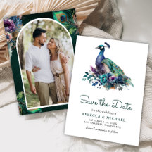 Casamento de Foto Pavão Floral Verde Esmeralda