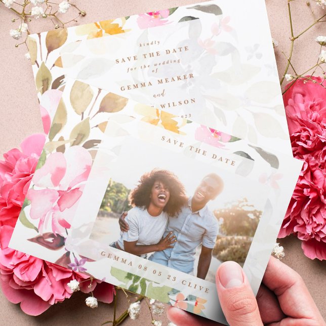 Reserve A Data Casamento De Foto Por Aquarela Floral De Frame Ele (Criador carregado)