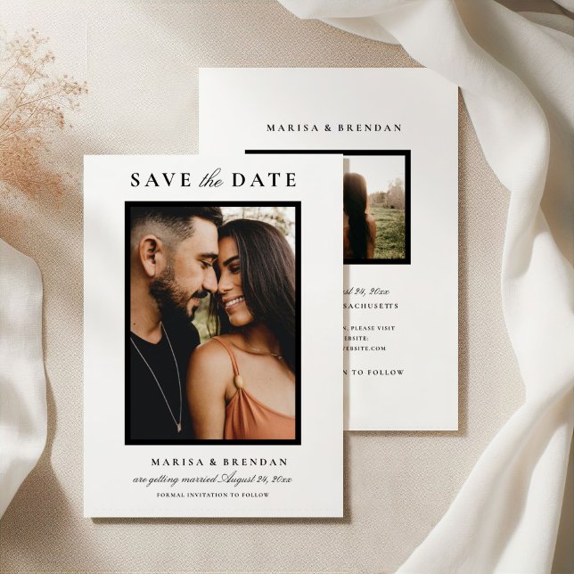 Reserve A Data Casamento de Foto Preto e Branco Elegante com Dois (Criador carregado)