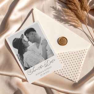 Reserve A Data Casamento de Foto Preto e Branco Minimalista Moder