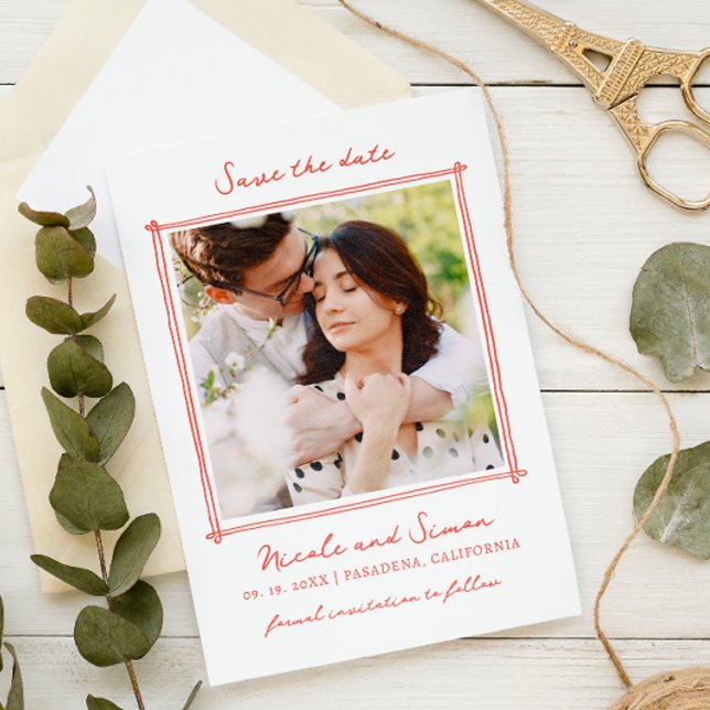 Reserve A Data Casamento De Foto Quadrado Desenhado À Mão Espreit (Criador carregado)