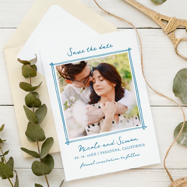 Reserve A Data Casamento De Foto Quadrado Desenhado À Mão Espreit (Criador carregado)