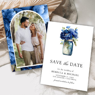 Reserve A Data Casamento de Foto Real Blue Floral Mason Jar