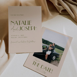 Reserve A Data Casamento de Foto Retro em Verde Oliva Clássico e