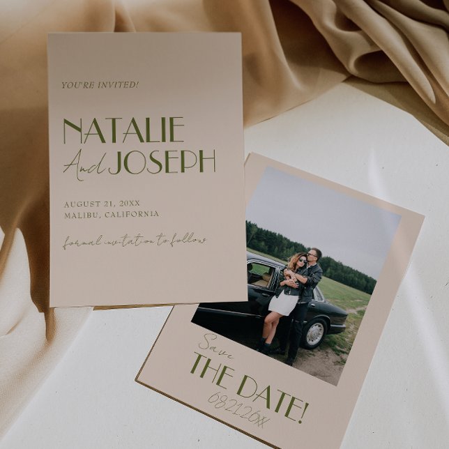 Reserve A Data Casamento de Foto Retro em Verde Oliva Clássico e  (Criador carregado)