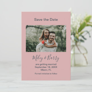 Reserve A Data Casamento de Foto Rosa Po dusty Minimalista