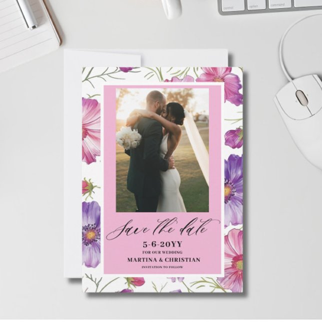 Reserve A Data Casamento de Foto Roteiro de Flor de Rosa Roxo Mod (Criador carregado)