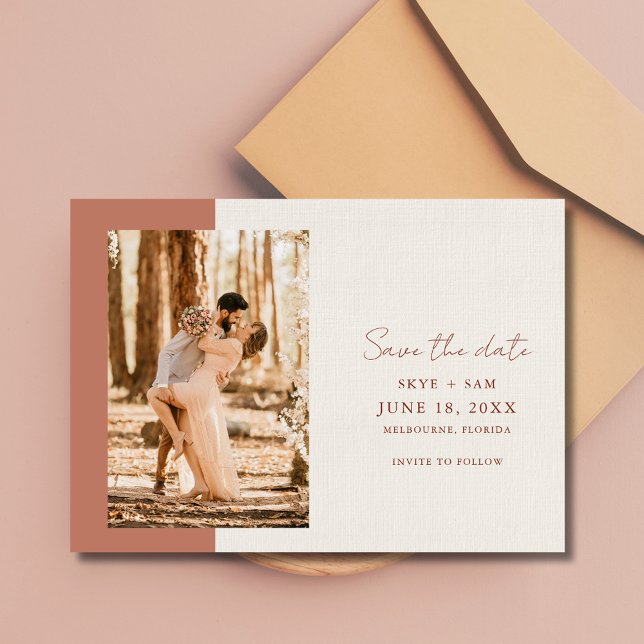 Reserve A Data Casamento de Foto Simples Terracota Elegante (Elegant Terracotta Simple Photo Wedding Save The Date)