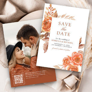 Reserve A Data Casamento de Foto Terracota Floral Laranja Queimad