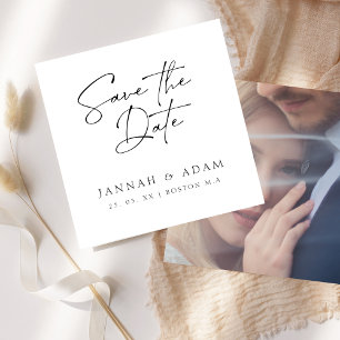 Reserve A Data Casamento de Foto Tipografia Script Preto e Branco
