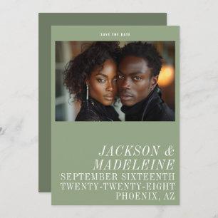 Reserve A Data Casamento de Foto Verde de Sage, Tipografia Minima