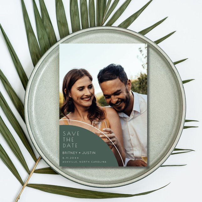 Reserve A Data Casamento De Foto Verde Do Elegante Hunter Salve A (Elegant Hunter Green Photo Wedding Save The Date)
