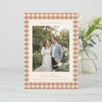 Casamento de Foto Xadrez Gingham Terracota Rústica
