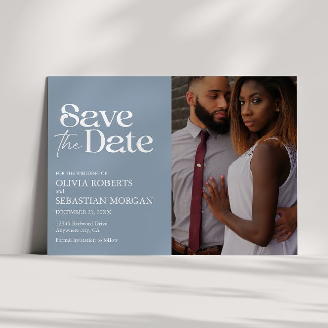 Reserve A Data Casamento de Fotografia Azul com Dusty Typografia  (Criador carregado)