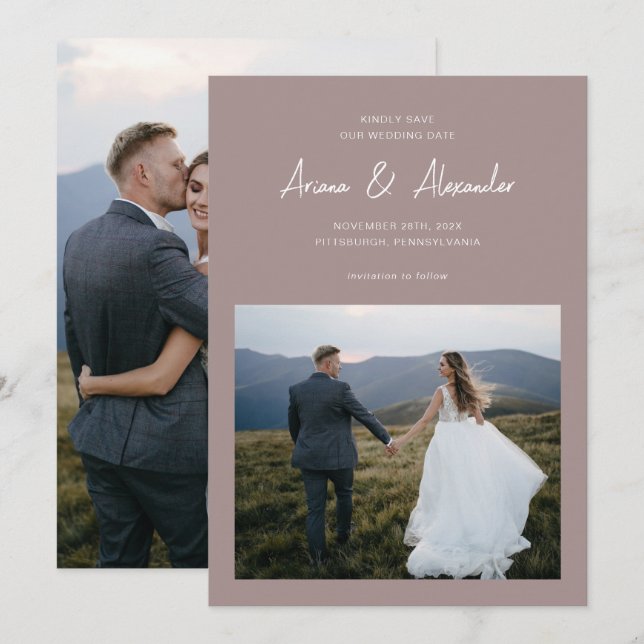 Reserve A Data Casamento de Fotografia com Script de Taupe Simple (Frente/Verso)