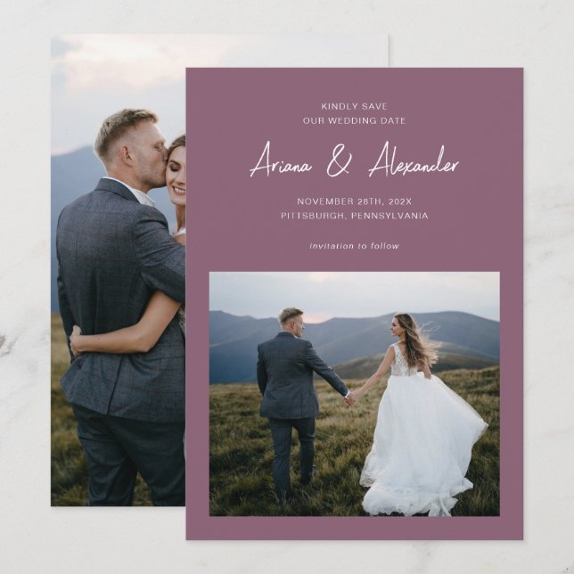 Reserve A Data Casamento de Fotografia de Script Puro Simples (Frente/Verso)