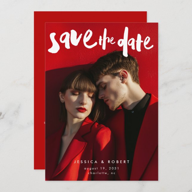 Reserve A Data Casamento de Fotografia do Script de Pincel Modern (Frente/Verso)