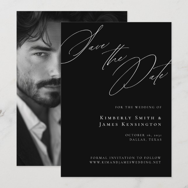 Reserve A Data Casamento de Fotografia Negra para Caligrafia Form (Frente/Verso)