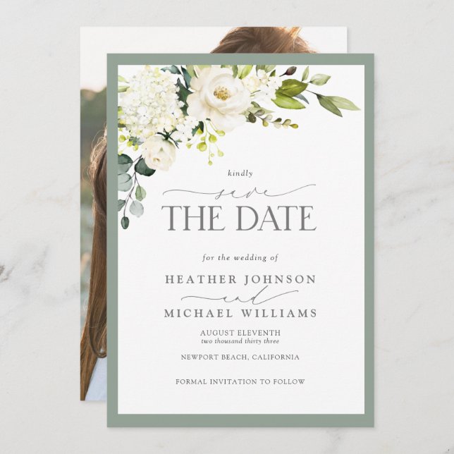 Reserve A Data Casamento de Fotografia por Aquarela Verde da Cinz (Frente/Verso)