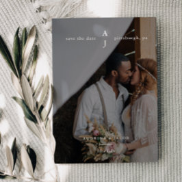 Reserve A Data Casamento de Fotografia Simples em Monograma Branc