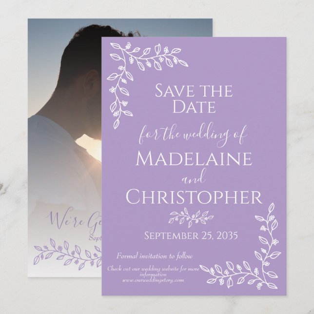 Reserve A Data Casamento de Fotografias Botânicas da Lavanda Mode (Frente/Verso)