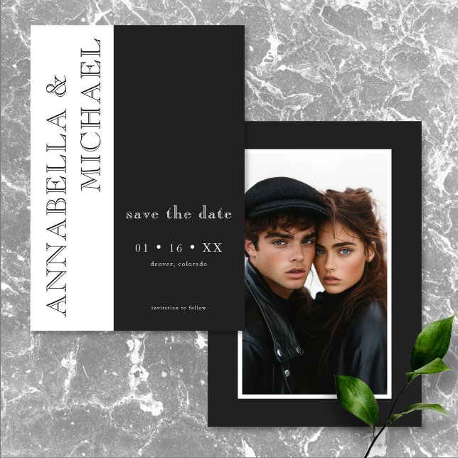 Reserve A Data Casamento de Fotografias Brancas Negras da Tipogra (Modern Typography Black White Photo Wedding Save The Date)