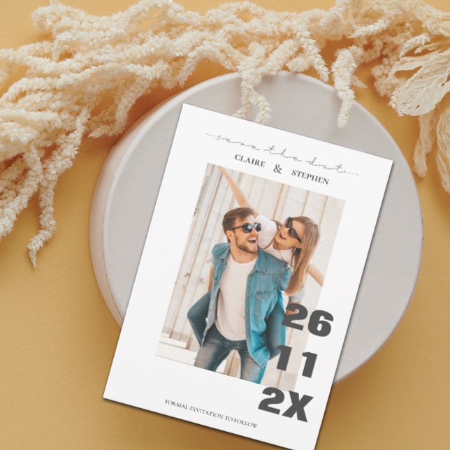 Reserve A Data Casamento de Fotografias Brancas Negras Minimalist (Criador carregado)