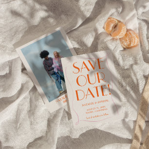 Reserve A Data Casamento de Fotografias Coloridas Retro Cute Brig