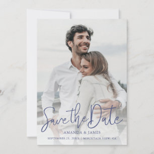 Reserve A Data Casamento de Fotografias com Script Azul Moderno e