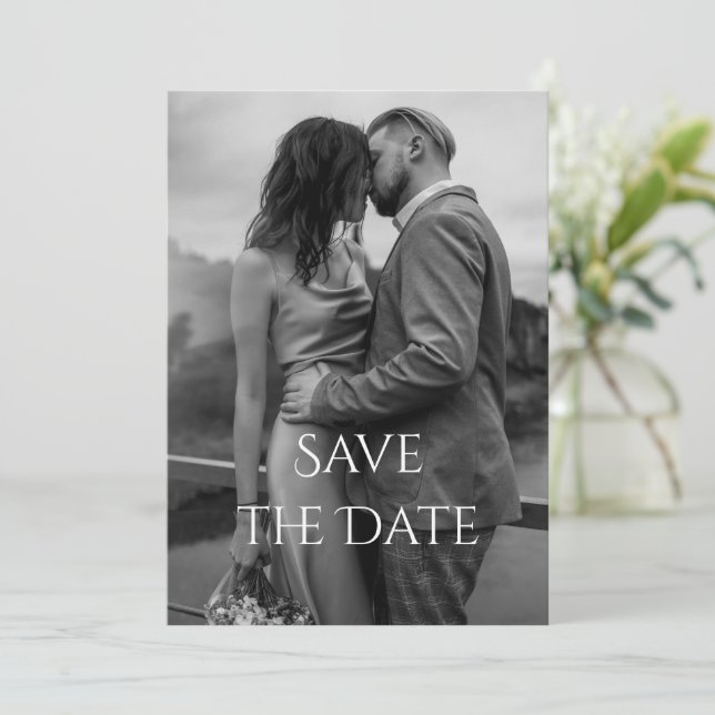 Reserve A Data Casamento de Fotografias com Script Branco Preto M (Em pé/Frente)
