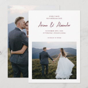 Reserve A Data Casamento de Fotografias com Script Burgundy Simpl