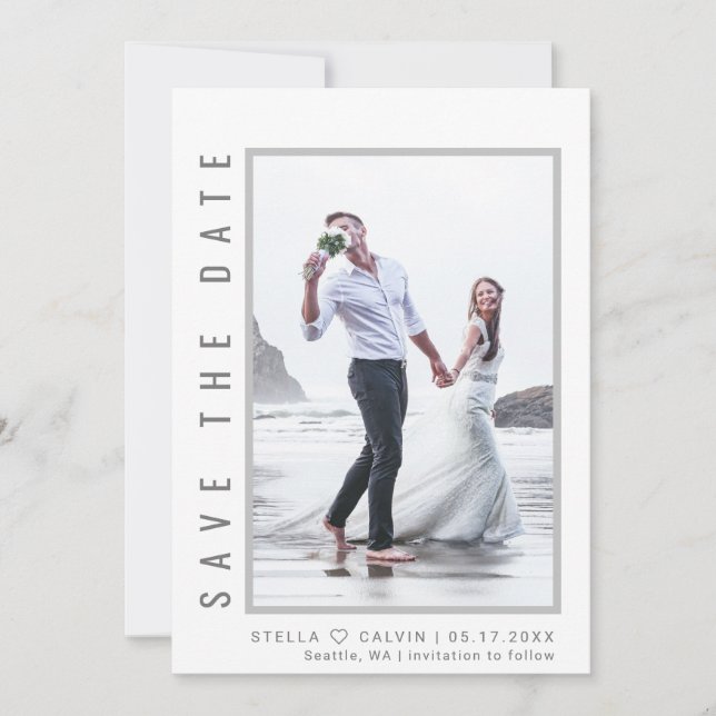 Reserve A Data Casamento de Fotografias com Script de Cinza Simpl (Frente)