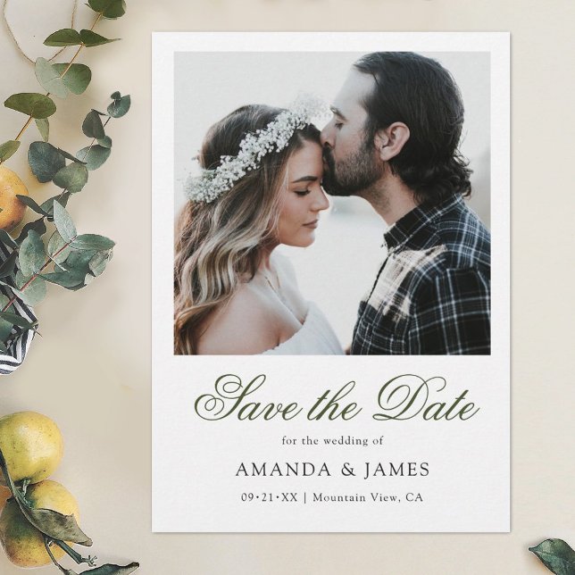 Reserve A Data Casamento de Fotografias com Script Verde Elegante (Criador carregado)