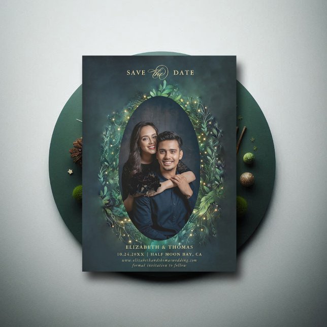 Reserve A Data Casamento de Fotografias da Floresta Encantada Esc (enchanted forest woodland wedding photo save date calligraphy fairy tale dramatic moody dark romance)