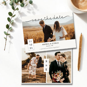 Reserve A Data Casamento de Fotografias de Beige Moderno com Scri