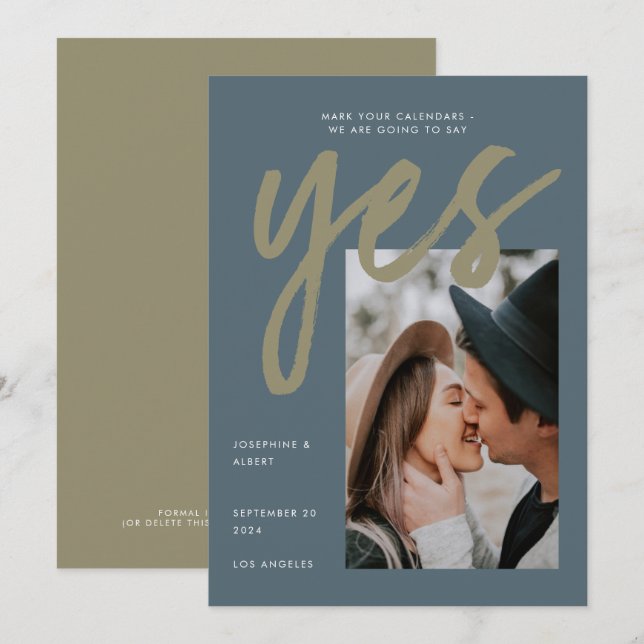 Reserve A Data Casamento de Fotografias de Grande Script de Cinza (Frente/Verso)