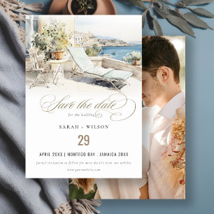 Reserve A Data Casamento de Fotografias de Paisagem de Aquarela d