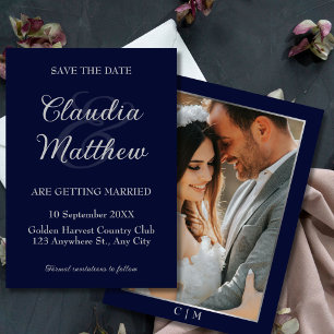 Reserve A Data Casamento de Fotografias de Script Azul e Silver E